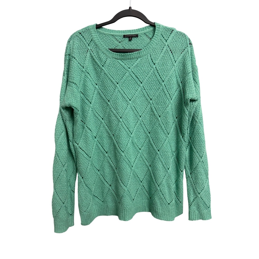 Staccato Womens Seafoam Green Diamond Open Knit Sweater Size M SZ240 Pointelle